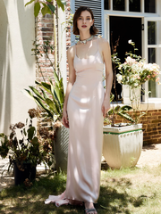 Drawstring backless long godons evening dresses