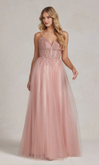 Beaded body rose gold and floor length dress