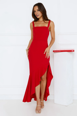 Jimiss square neckline satin backless ruffle edge length style Prom dress