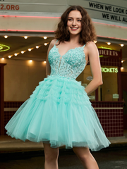 Tight corset top, sheer layered short Homecoming dress