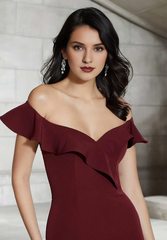 Mermaid off shoulder collar with ruffled edges and ground length godons evening dresses