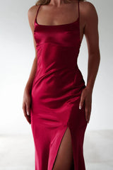 Thin shoulder strap with exposed back side slit and floor length Prom Dress - Jimiss Dress
