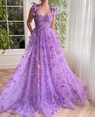 Long Tulle Prom Dress with 3D Butterflies Floor Length Formal Evening