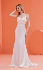 A-line V-neck sleeveless tight corset with thin shoulder straps and floor length Prom dress