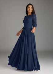 A-Line Lace Chiffon Dark Navy formal dresses evening dress Mother of the Bride Dresses