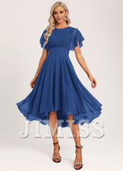 Ruffled A-line Spoon Asymmetric Chiffon Bridesmaids Dress