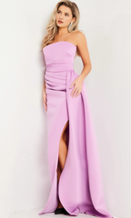 A-line strapless collar fitted slit and floor length dress