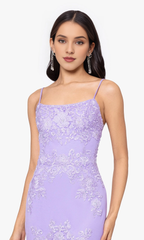 Light purple embroidered floral lace tight corset with lace back mermaid dress