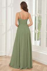 A-line slim shoulder chiffon side slit and floor length bridesmaid dress