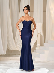 Solid color fishtail hem strapless formal and floor length Prom Dress - LD Dress