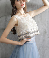 Elegant two pieces tulle long prom dress, tulle homecoming dress