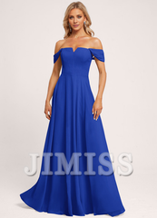 A-line off-the-shoulder square floor-length chiffon bridesmaid dress