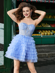 Tight corset top layered short chiffon Homecoming dress