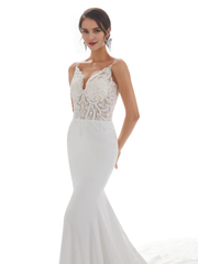 Thin shoulder strap fish tail ivory backless lace wedding dress