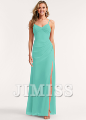 A-line V-neck floor-length chiffon bridesmaid dress