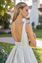 A-line deep V-satin tight corset and floor length wedding dress