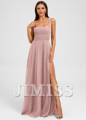 Bow A-line floor-length chiffon prom dress