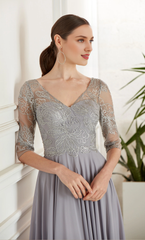 Chiffon lace illusion collar flowing formal long style mothers of the bride dresses