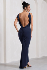Wrinkled backless backless slim fit and floor length evening dress - Jimiss Dress