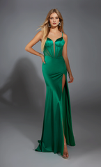 Deep V-neck straight tube back slit evening dress tight corset long formal dress