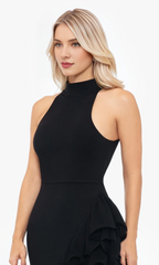 Hanging neck high and low skirt ruffle edge and floor length dress