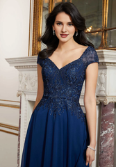 Heart shaped V-neck chiffon sleeve bead embroidery and floor length gown evening dresses