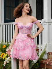 Sweetheart sequins layered chiffon A-line mini Homecoming dress