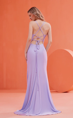 Deep V-neck slim shoulder strap sleeveless tight corset and floor length Prom dress