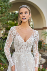 A-line phantom tight corset long sleeved and floor length wedding dress