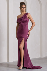 Asymmetric hanging side slit and floor length evening dress - Jimiss Dress