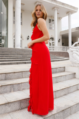 Jimiss V-neck slim shoulder strap with backless pleats and floor length Prom dress