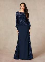Mermaid Sequins Lace Dark Navy formal dresses evening dress Mother of the Bride Dresses