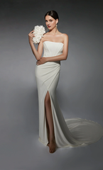 Strapless straight tube backless tight corset with slit for wedding dresses
