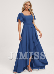 A-line square asymmetric chiffon bridesmaid dress