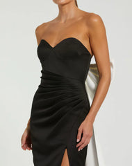 Bow satin strapless corset floor-length evening dress