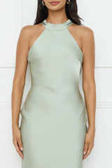 Jimiss neck hanging sleeveless satin backless long Prom dress