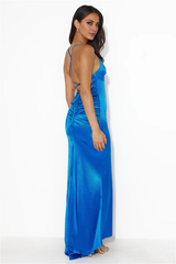 Jimiss V-neck satin back strap and floor length Prom dress