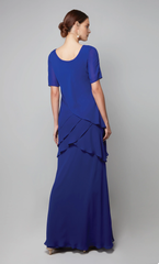Chiffon high round neck straight tube side zipper layered skirt for formal long mothers of the bride dresses
