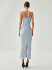 Ribbed hanging slit mesh vest long gowns even dresses