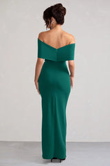 Bow detail thigh slit and floor length evening dress - Jimiss Dress