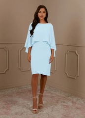 Sheath Scoop Pleated Chiffon Sky Blue formal dresses evening dress Mother of the Bride Dresses
