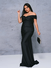 Off shoulder backless fishtail and floor length godowns evening dresses