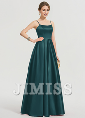 A-shaped square floor mopping satin and floor length Prom dress