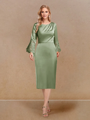Stickers tight fitting/cylindrical low round neck long sleeved mother of the bride dress