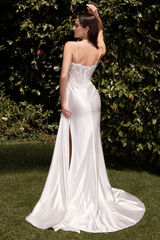 Beaded applique white long sleeveless tight corset wedding dress