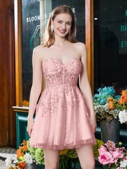 Sweetheart strapless decal strap A-line mini Homecoming dress