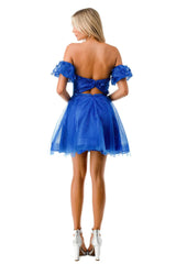 3D floral decal short strapless dress