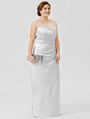 Mother of the Bride Dress Classic Timeless Elegant Luxurious Plus Size Floor Length Satin Sleeveless No with Pleats Crystal