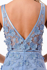 Aimishang Fashion Evening Dress 3D Floral Deep V-Neck Tulle Gown Prom Dresses