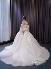 3D Floral White Wedding Dresses Removable Long Sleeves Bridal Gown 231123